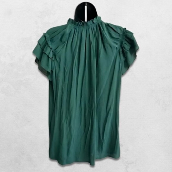 Dokotoo V-Neck Top Adjustable Drawstring Ruffled Cap Sleeves Deep Green W US XL - Picture 2 of 7